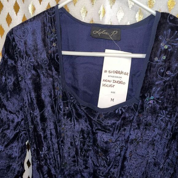 Lola P. Midnight indigo velvet vintage gown flared bottom formal dress prom wedd - Picture 2 of 6